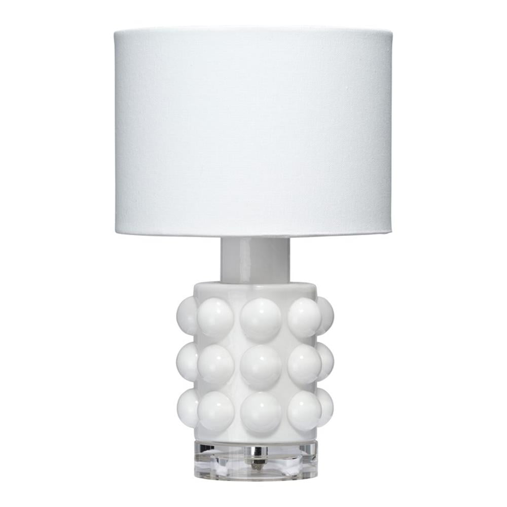 White Bubble Glass Table Lamp with Linen Shade
