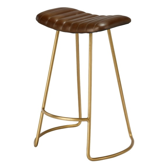 J&D Designs Theo 25.5" Transitional Leather & Iron Counter Stool in Brown/Brass