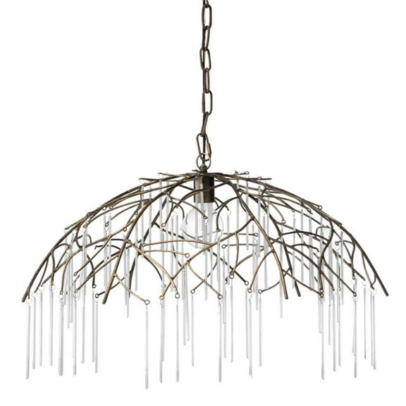 J&D Designs Vine 1-Light Modern Glass & Iron Metal Pendant in Antique Brass