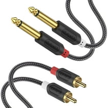 J&D Dual 1/4 inch Male TS to 2 RCA Male Stereo Audio Adapter with Nylon Braid Speaker Cable, 3 ft