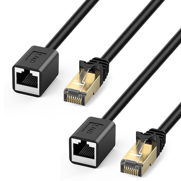 J&D 2-Pack 15 ft Shielded Ethernet Extension Cable, RJ45 Male to Female Support Cat6/5/5e Standards