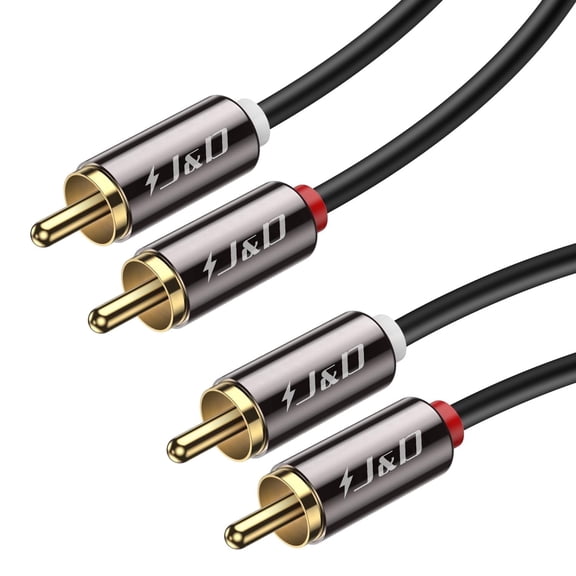 J&D 25 ft Stereo Audio Cable, 2RCA Male to 2RCA Male, Gold-Plated, Copper Shielding for Home Studio