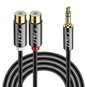 J&D Gold Plated 3.5mm Male to 2RCA Female Stereo Audio Cable, Heavy Duty Extension Cable, 1ft