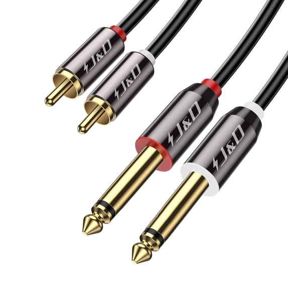 J&D Gold Plated 1/4 Inch TS to Dual RCA Stereo Audio Cable 3 ft
