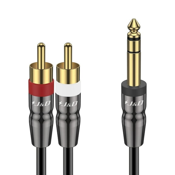 J&D 6.35mm TRS to Dual RCA Audio Cable, Heavy-Duty 1/4" Male to 2 RCA Male Stereo Splitter, 10 ft