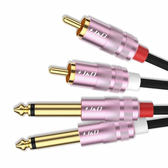 J&D RCA To 1/4 inch Cable, 6 ft Nylon Braided Stereo Audio Interconnect with Gold-Plated TS Connectors