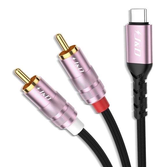 J&D USB-C to 2 RCA Male Audio Cable, Y-Splitter Adapter for Audio Output, 4 ft, Rose Gold