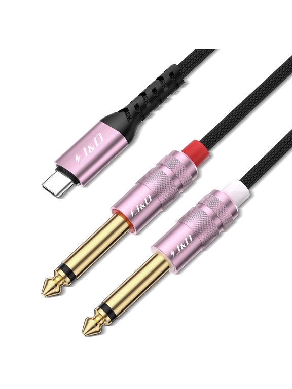 USB-C to Dual 6.35mm TS Audio Splitter, 1/4" Y Aux Cable for Laptops & Smartphones, 4 ft