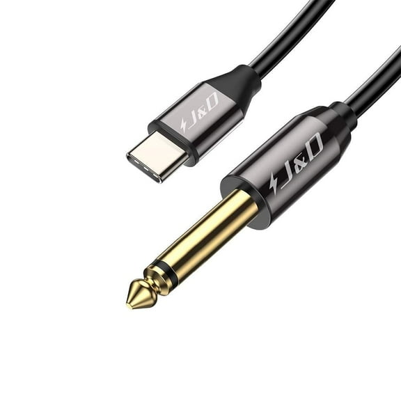 J&D USB-C to 1/4" TS Audio Cable, Gold-Plated Mono Adapter, for Home or Studio, 6.6 ft