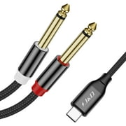 J&D USB C to Dual 6.35mm Stereo Splitter Y Cable for Smartphone Tablet Laptop Amplifier, 6.6 ft