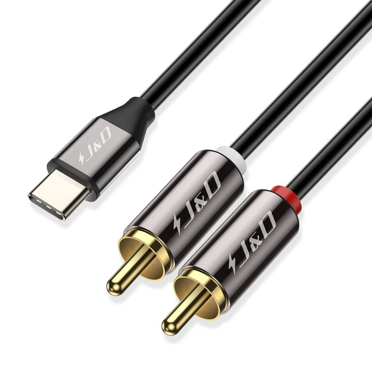 J&D USB-C to 2 RCA Male Stereo Audio Cable for Computer & Cell