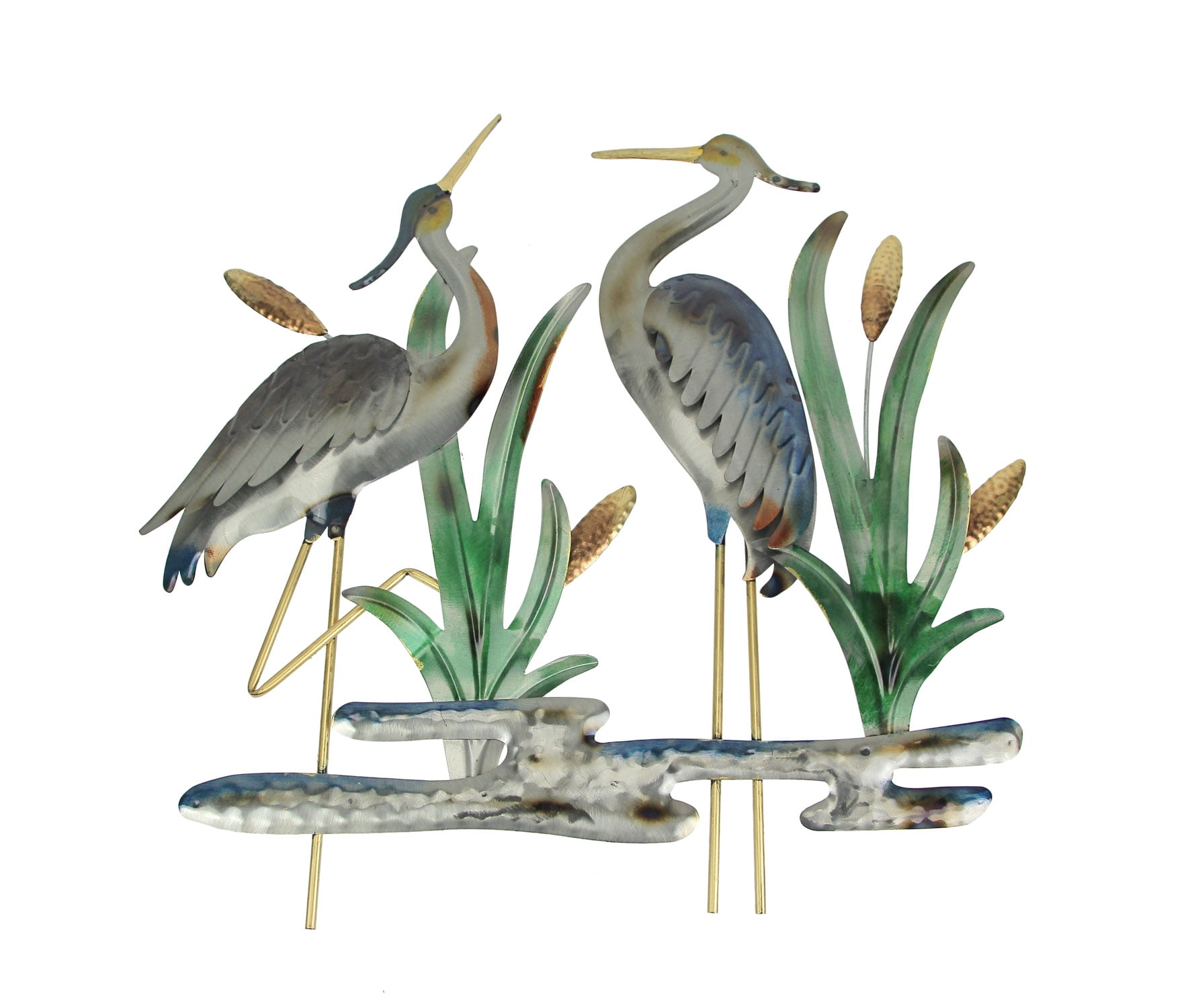 24 Inch Painted Metal Heron Wall Art Sculpture in Multicolor
