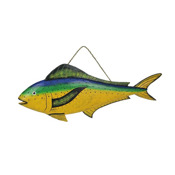 J.D. Yeatts 32 inch Carved Wood Mahi Mahi Sculpture Wall Hanging Dolphin Fish Art