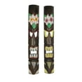 thumbnail image 1 of J.D. Yeatts 39 inch Carved Wood Plumeria Flower Tiki Wall Masks (Set of 2), 1 of 3