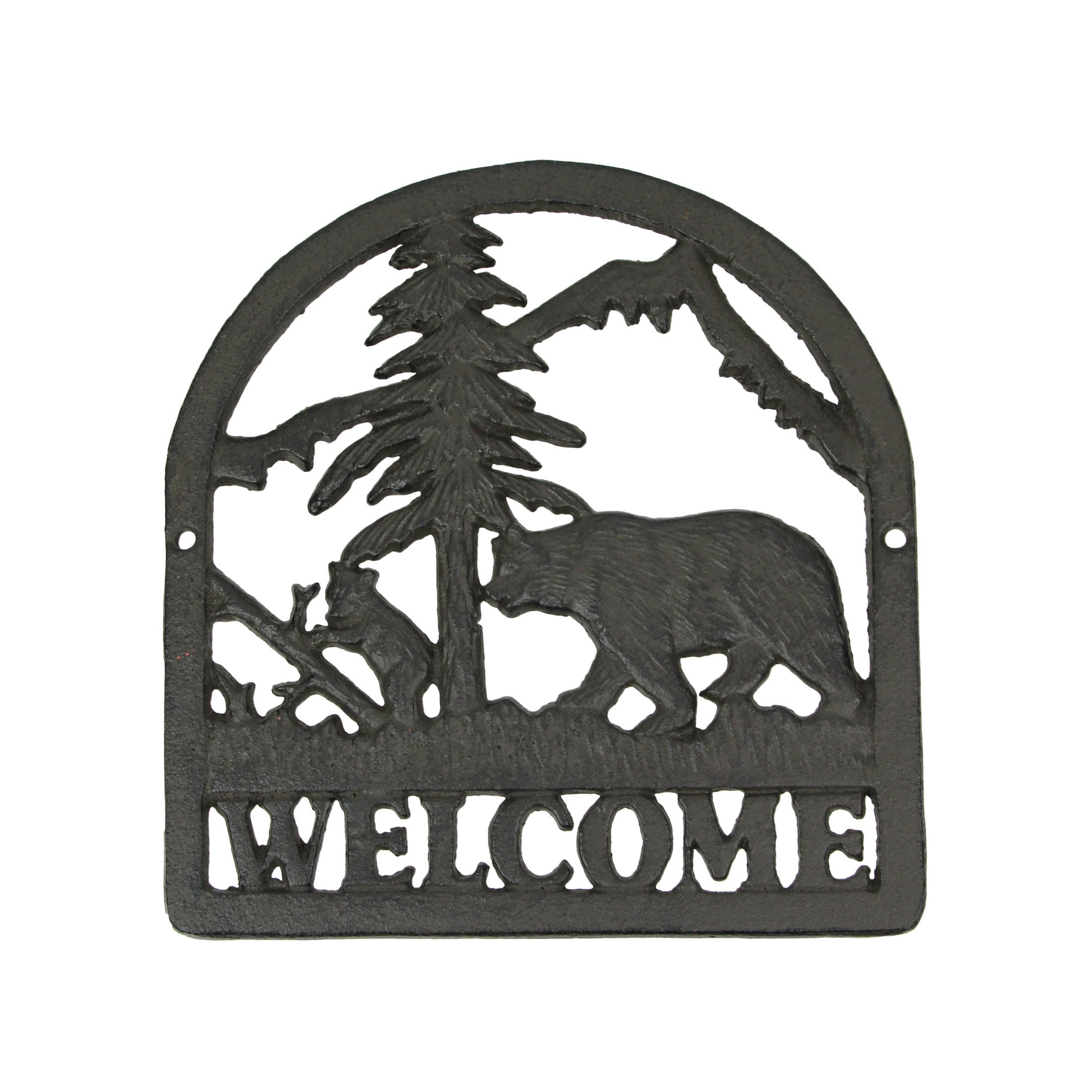 Rustic Brown Cast Iron Bear and Cub Welcome Sign