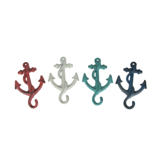 J.D. Yeatts Cast Iron Ship Anchor Coat Hooks Hanger Coastal Wall Décor (Set of 4)