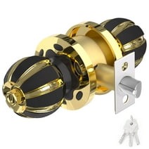 J&D Zinc Alloy Pumpkin Shape Privacy Entry Door Knob with Lock and Keys for Bedroom Bathroom, Gold
