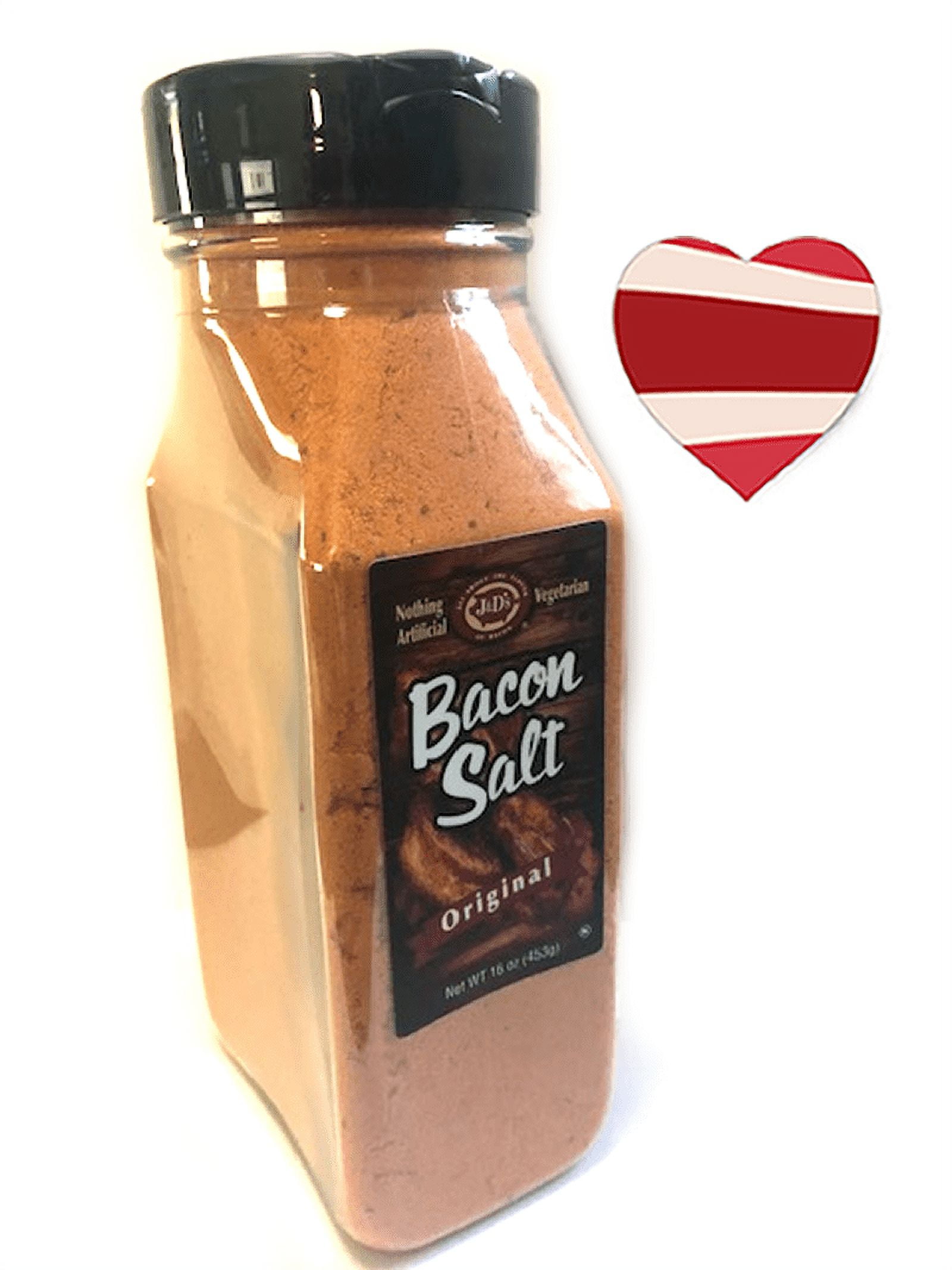 J&D's Big Pig Original Bacon Salt (Jumbo 16 Ounce Bottle + Sticker) Low Sodium Bacon Flavored