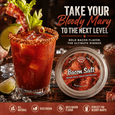 J&D's Bloody Mary Bacon Salt Rimmer Tin – Bacon Flavored Cocktail Rimming Salt for Drinks & Recipes – Kosher, Vegetarian, 4.0oz