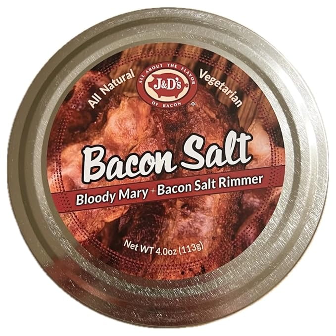 J&D's Bloody Mary Bacon Salt Rimmer Tin Bacon Flavored Cocktail Rimming Salt for Drinks & Recipes Kosher, Vegetarian, 3.5 oz