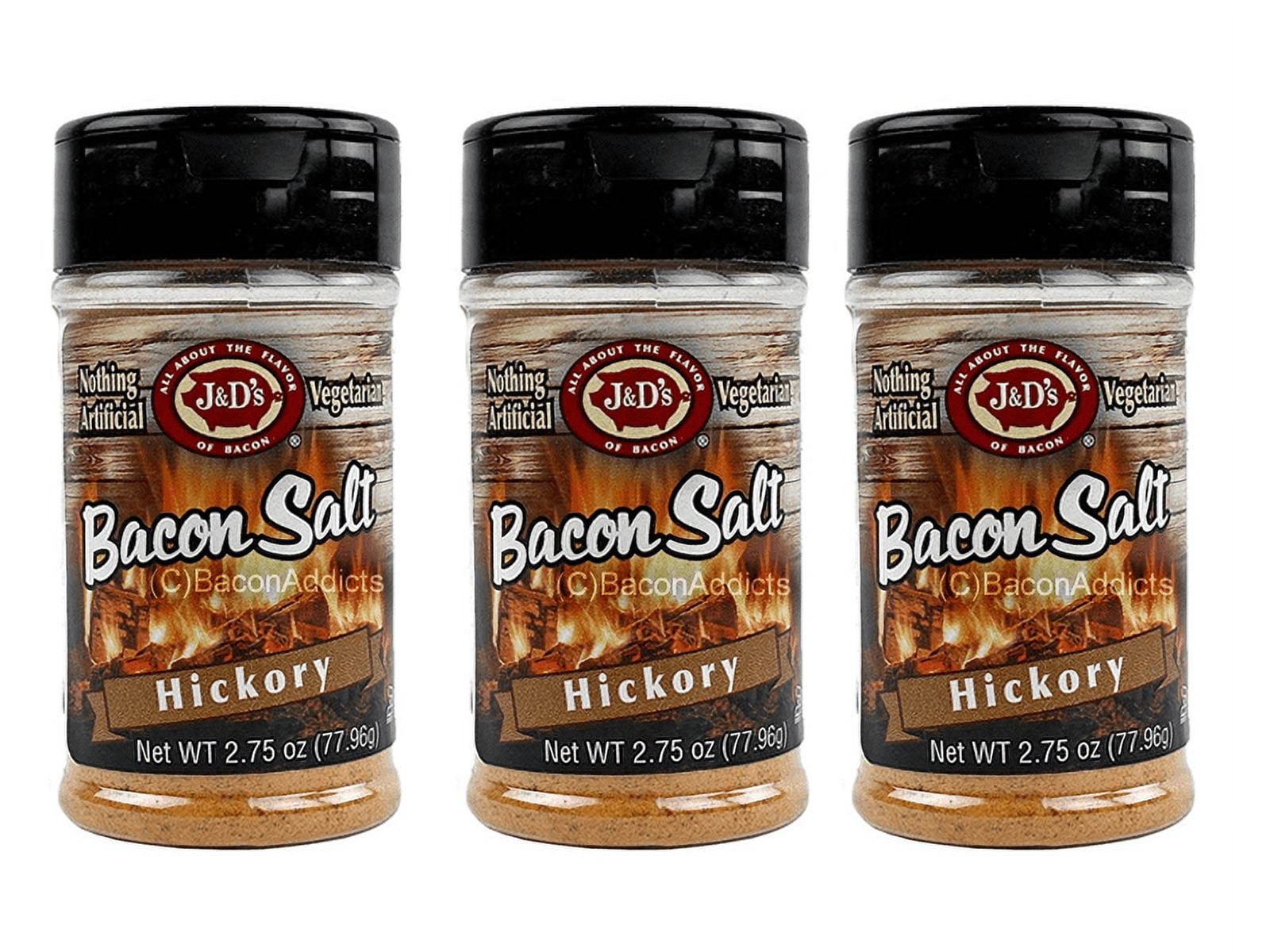 J&D's Hickory Bacon Salt - 3 PACK - Low Sodium All Natural Bacon Flavored Seasoning Salts