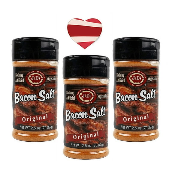 Original Bacon Salt (3 Pack + Sticker) - Low Sodium Bacon Flavored Seasoning Salts + Bacon Heart Sticker