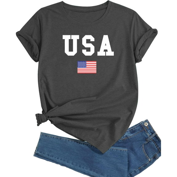 J&DHUASHA American Flag Shirts for Women USA Flag Graphic Tshirt Patriotic July 4th Tee Casual Short Sleeve Summer Tops