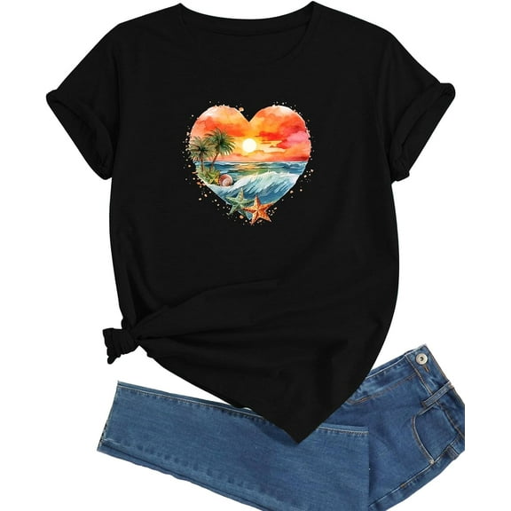 J&DHUASHA Women's T-Shirt Short Sleeve Crewneck Graphic Tees Printed Casual Summer Tops
