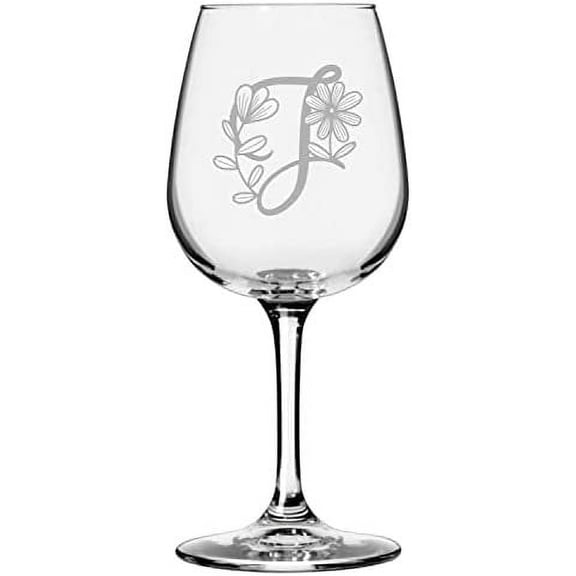 J Daishy Daisy Monogram Etched 12.75oz All Purpose Libbey Wine Glass