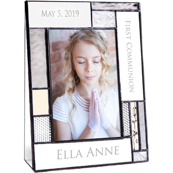 J Devlin Pic 392-46V EP614 First Communion Picture Frame 4x6 Vertical  Personalized Stained Glass Photo Frame  Custom Engraved Religious Keepsake Gift for Boys or Girls