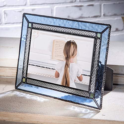Blue Glass Picture Frame 4x6 Photo Vertical or Horizontal Easel Back Office Desk Table Top Home Decor Gift J Devlin Pic 418 Series (4x6)