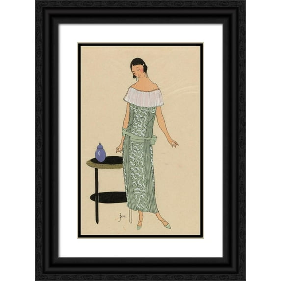 J. Dory 11x14 Black Ornate Wood Framed Double Matted Museum Art Print Titled: Diederichs Fabrics - Silks. Dinghy. - a Pretty Dress