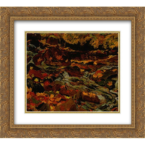 J. E. H. MacDonald 2x Matted 24x20 Gold Ornate Framed Art Print 'Leaves in the Brook'