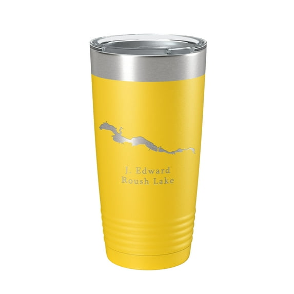 J. Edward Roush Lake Map Tumbler Travel Mug Insulated Laser Engraved Coffee Cup Indiana 20 oz Yellow