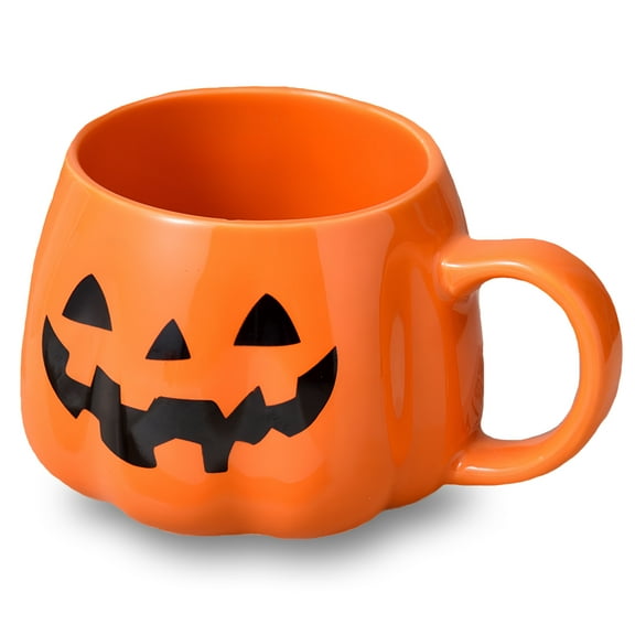 J.Ehonace 14 Oz Orange Ceramic Pumpkin Mugs, Fall Theme