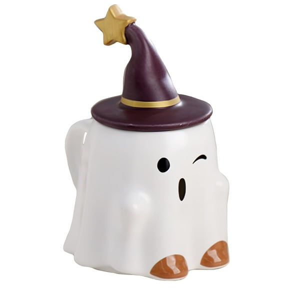 J.Ehonace Funny Ghost Face Mug with Lid, 16 Oz White Ghost 3D Pattern Coffee face