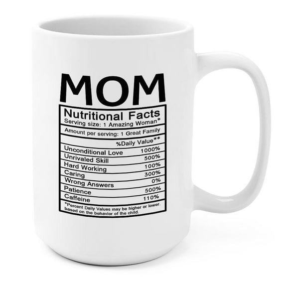 J.Ehonace Gifts for Mom 15 Oz Ceramic Mug with Nutritional Facts Label