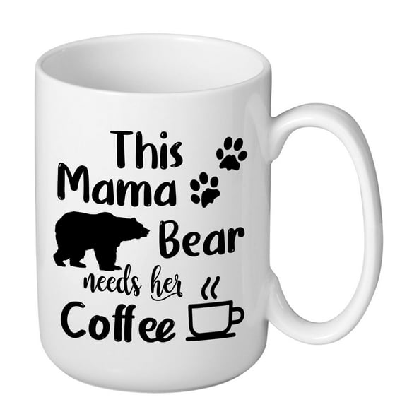 J.Ehonace This Mama Bear Needs Her Coffee Mug - 15 oz Funny Mom Gift, White Ceramic Cup for Mom's Birthday Mother's Day