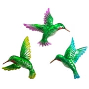 J-Fly Metal Hummingbird Wall Art Décor 9 inch 3 Pack Hand-painted, Outdoor Wall Decoration for Patio Balcony Yard Fence Garden Living Room Bedroom, Green