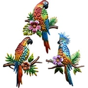 J-Fly Parrot Tropical Wall Art Decor Metal Bird Wall Decor Outdoor Decorations for Patio Wall Fence Garden Home Kitchen Balcony Tropical Bird Macaw Wall Sculpture Hanging for Indoor Outdoor