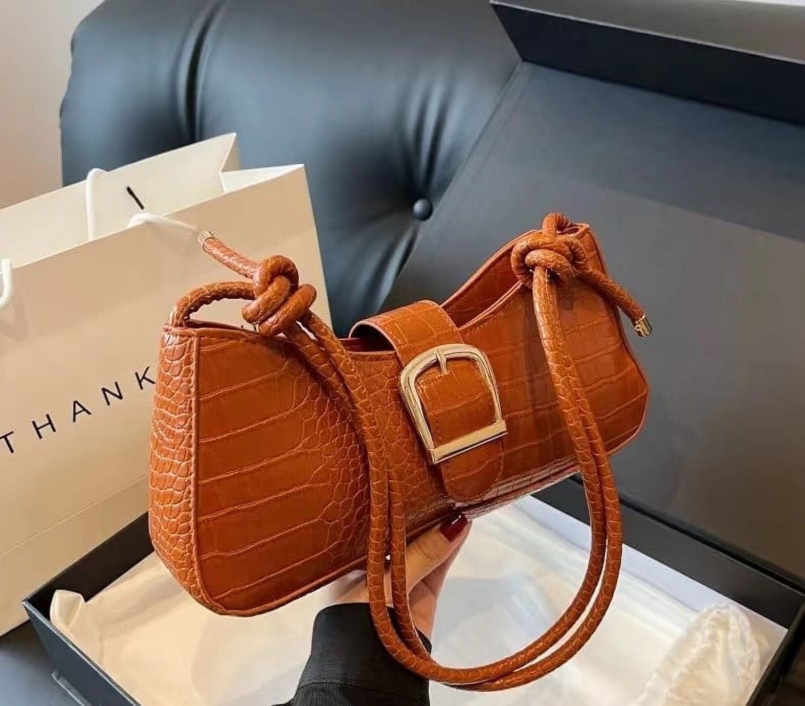 Leather Baguette Croc Bag J&G Faux Leather Crocodile Embossed High