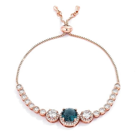 J Goodin B01508A-V01 Adjustable Graduated CZ Bolo Tennis Bracelet, Blue, Green & Rose Gold