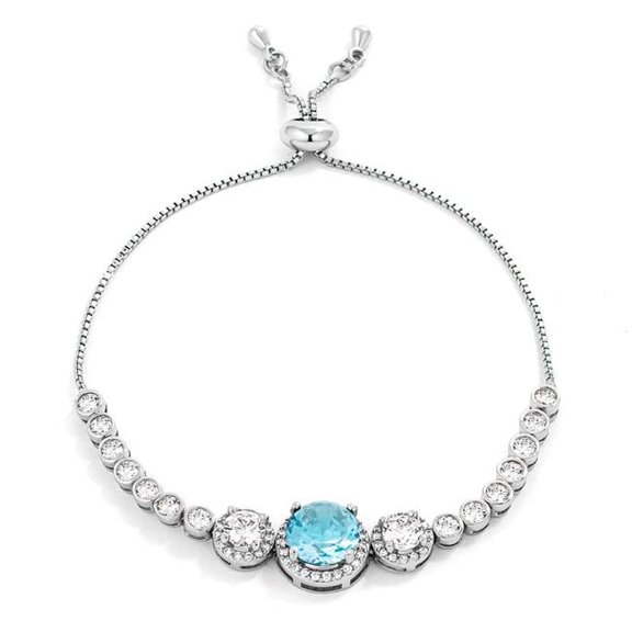J Goodin B01508R-C32 5.95 CT Graduated Light Aqua & Clear Cubic Zirconia Bolo Style Tennis Bracelet
