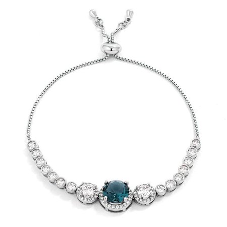 J Goodin B01508R-V01 Adjustable Graduated CZ Bolo Tennis Bracelet, Rhodium, Blue & Green