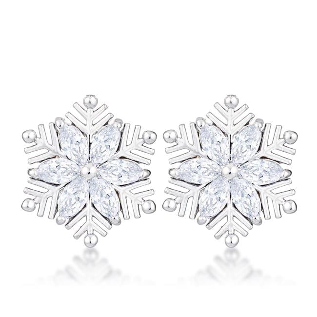 J Goodin E50204R-C01 13 x 11 mm 0.6 CT Rhodium Plated Clear Marquise Snowflake Earrings