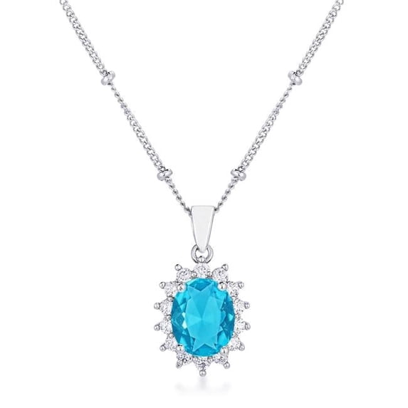 J Goodin P50201R-C32 Rhodium Plated Aqua Blue Petite Royal Oval Pendant