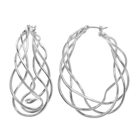 J&H Designs 1504-EP-Silver Twisted Hoop Earrings