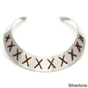 J&H Designs 5241/N/S Goldtone or Silvertone Leather 'X' Detail Collar Necklace