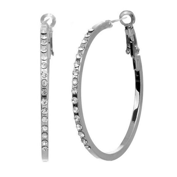 J&H Designs 9177-EP-Silver Rhinestone Fashion Hoop Earrings