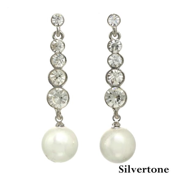 J&H Designs JHE9290-Silvertone J&H Designs Stone Stick Pearl Drop Earrings (11-12mm)